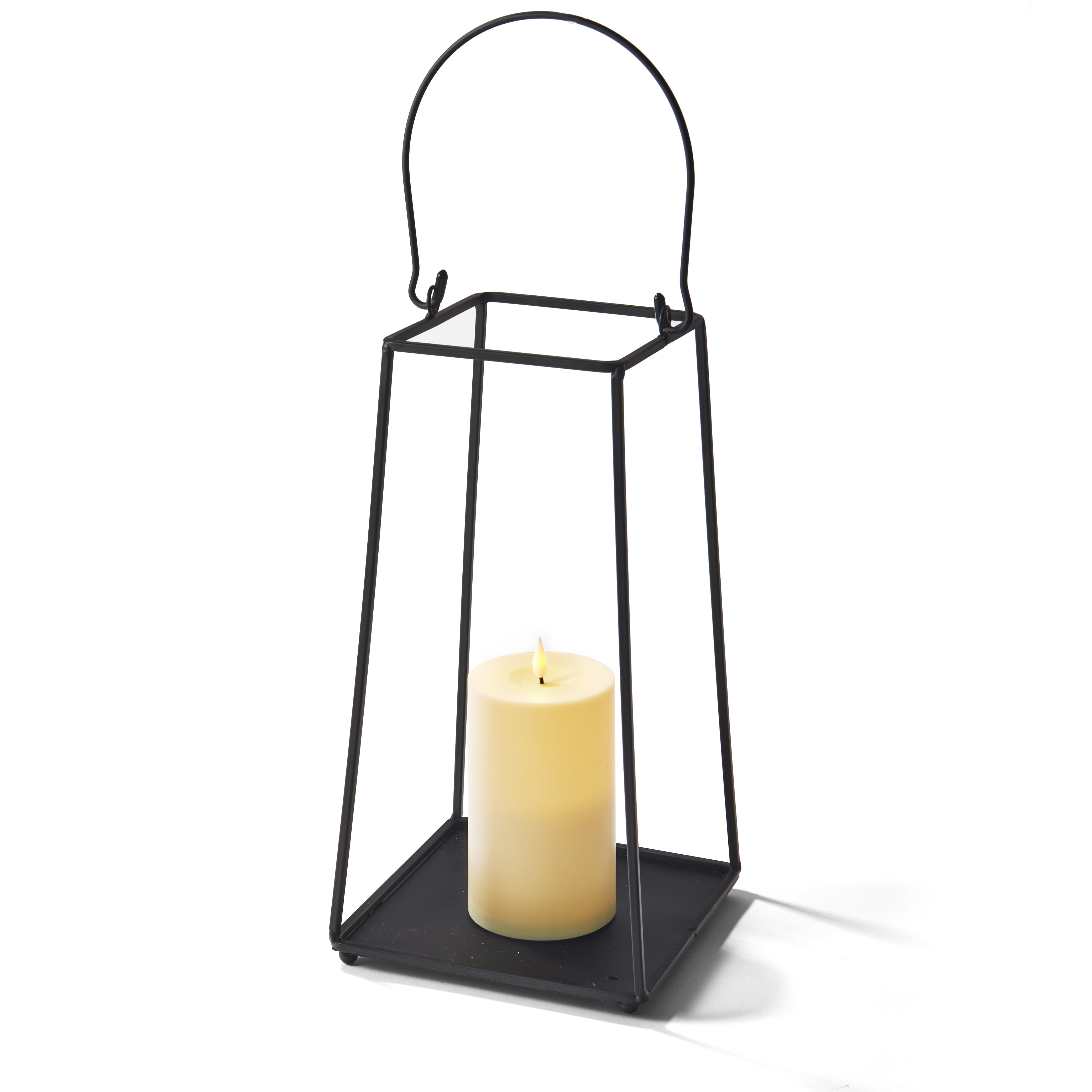 Lamplust Indoor Outdoor Lanterns Decorative Lantern Set of 2, 8 inch Battery Operated Candle Lantern, Black Metal with No Glass, Flameless LED
