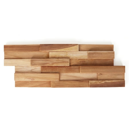 Stone Ten Teak 3D Wall Panels - Teak Wood Planks - Decorative Boho Wood Panels - Backsplash Shiplap Boards (12, Natural)
