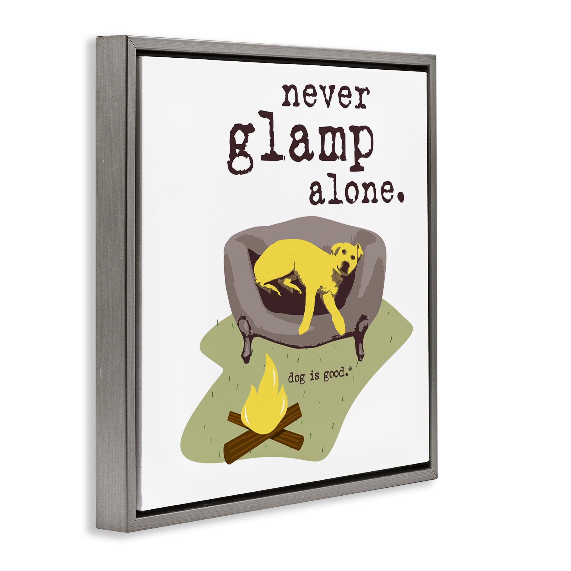 Stupell Industries Never Glamp Alone Dog Animals Painting Gray Floater Framed Canvas Art Print Wall Art, 18 x 18