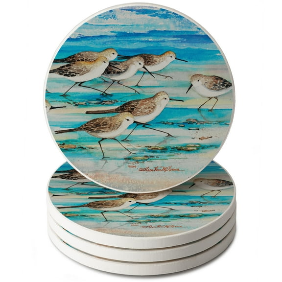 CounterArt "Shore Birds" Round Single Image Absorbent Stone Coaster 4 Pack