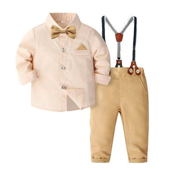 Toddler Boy Dress Suit Clothes Sets Bowtie Dress Shirt Suspender Easter Outfit Toddler Boy Newborn Boy Outfits 12-18 Months