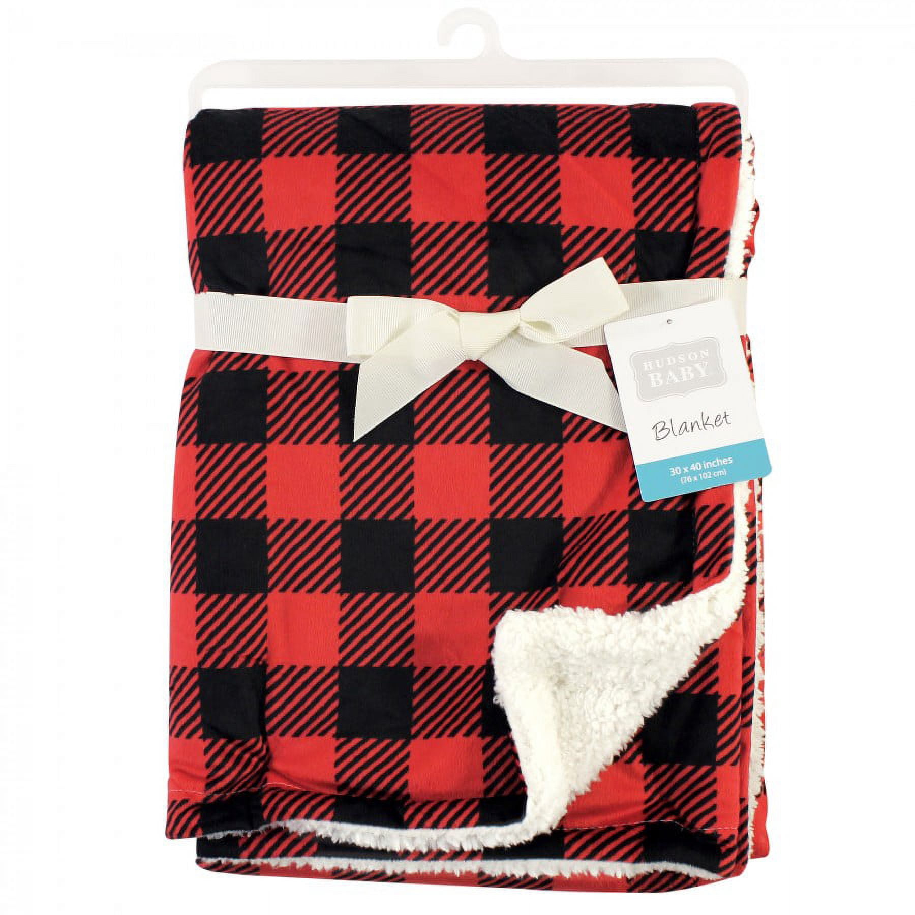 Hudson Baby Infant Plush Blanket with Faux Shearling Back, Buffalo Plaid, One Size