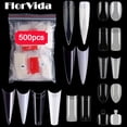 thumbnail image 2 of FlorVida 500 Kit de puntas en bolsa de uñas falsas completas medio francés acrílico ABS para manicura dedos de los pies Set C Smile Sharp 10 tamaños Tan Jianjun  unisex, 2 of 2