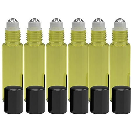 6 Pack - Empty Roll on Glass Bottles [STAINLESS STEEL ROLLER] 10ml Refillable Color Roll On for Fragrance Essential Oil - Metal Chrome Roller Ball - 10 ml 1/3 oz - Yellow Color