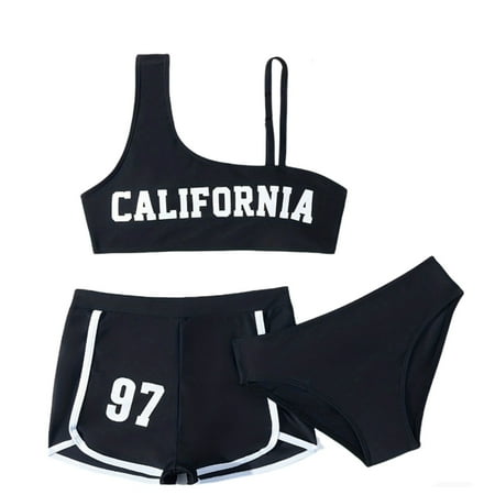 Little Girls 3 Piece Swimsuit Bathing Suit High Waist Bikini Sets With Cover Up Black 6-7T Bathing Suits For Girls