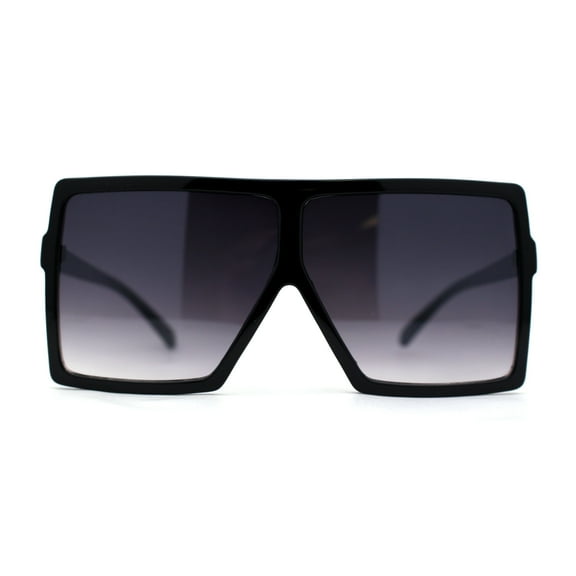 Flat Top Mobster Square Rectangle Oversize Plastic Sunglasses Black Smoke
