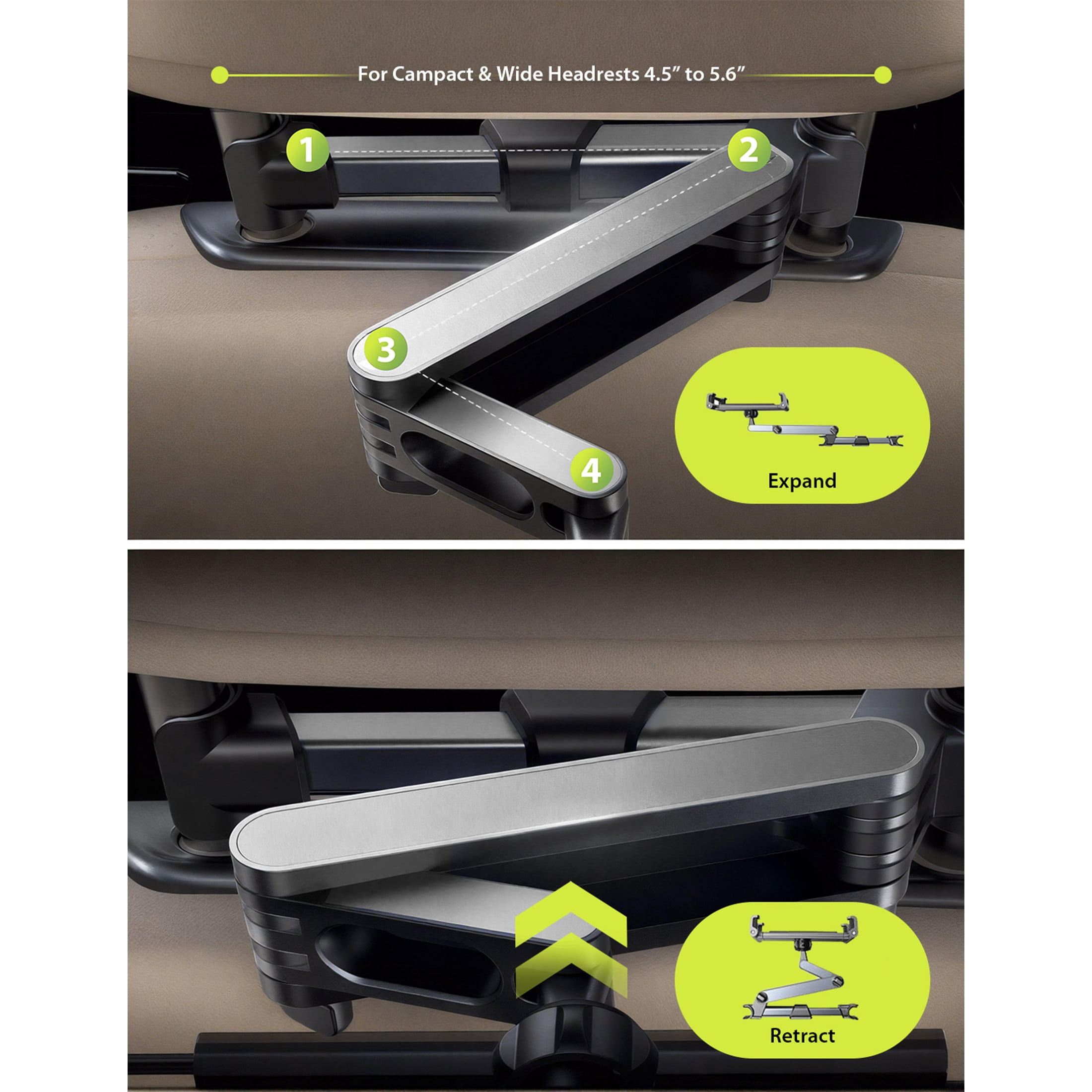 Bracketron TekGrip XL Car Tablet Headrest Mount – Universal Backseat Holder for iPad & Tablets, Heavy-Duty Metal Arm, Extendable & 360° Rotating, Fits 4.7″–12.9″ Devices