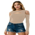 thumbnail image 3 of STEPBYJ Women's Cutout Off Shoulder Round Neck Sexy Casual Long Sleeve and Short Sleeve Bodysuit (S, MOCHA), 3 of 3