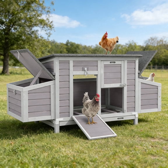 Aivituvin Chicken Coop Outdoor Wooden Portable Hens House Expandable Poultry Cage with Nesting Box,Perches,Waterproof Roof Gray