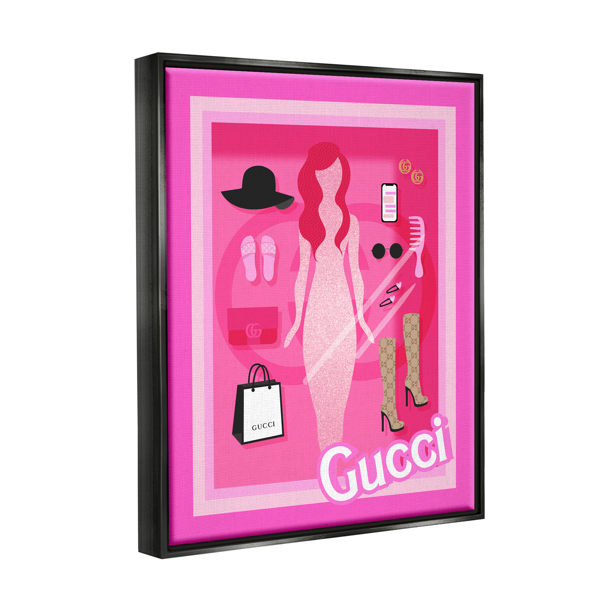 Stupell Industries Glam Fashion Doll Beauty & Fashion Painting Black Floater Framed Art Print Wall Art, 25 x 31