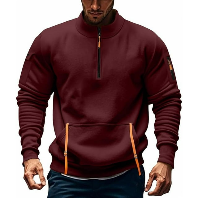 And Trendy Fleece Hooded Sweatshirt For Men's Winter In 2025 With A Stand Up Collar Half Zipper And Multiple Pockets