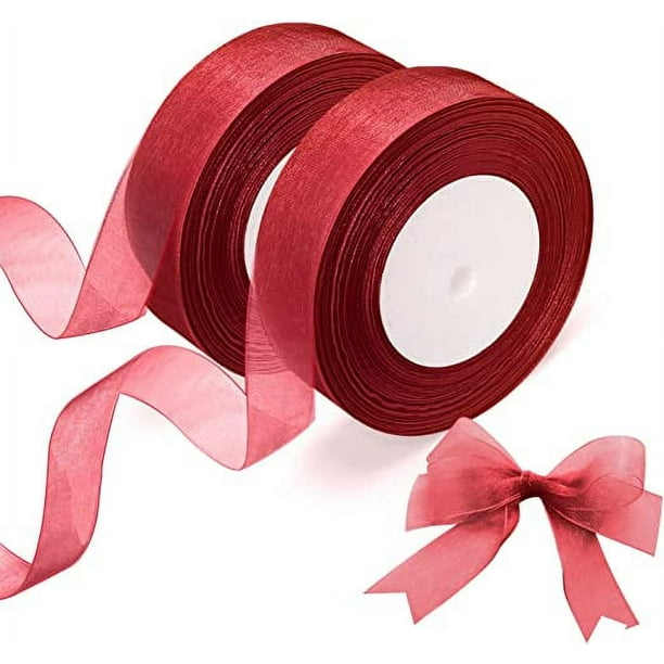 2 Rollos de Cinta de Organza (Cinta Roja), Cinta de Gasa Transparente, Cada uno de 20 mm x 45 m, Utilizado para Bricolaje, Cinta para Envolver Regalos, decoración de Cinta para Fiestas de cumpleaños