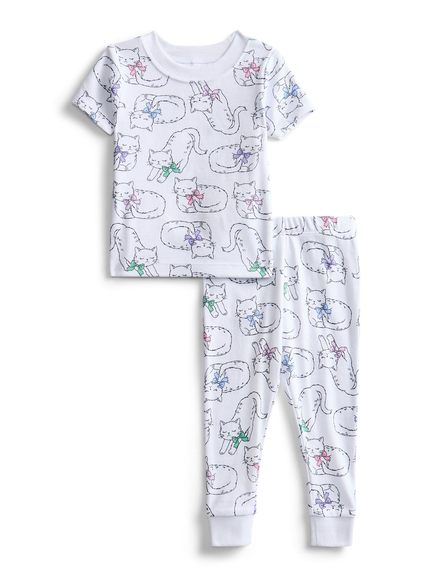 Wonder Nation Toddler Boys or Girls Cotton Short Sleeve Top and Pants Pajama Set, 4-Piece, Sizes 12M-5T
