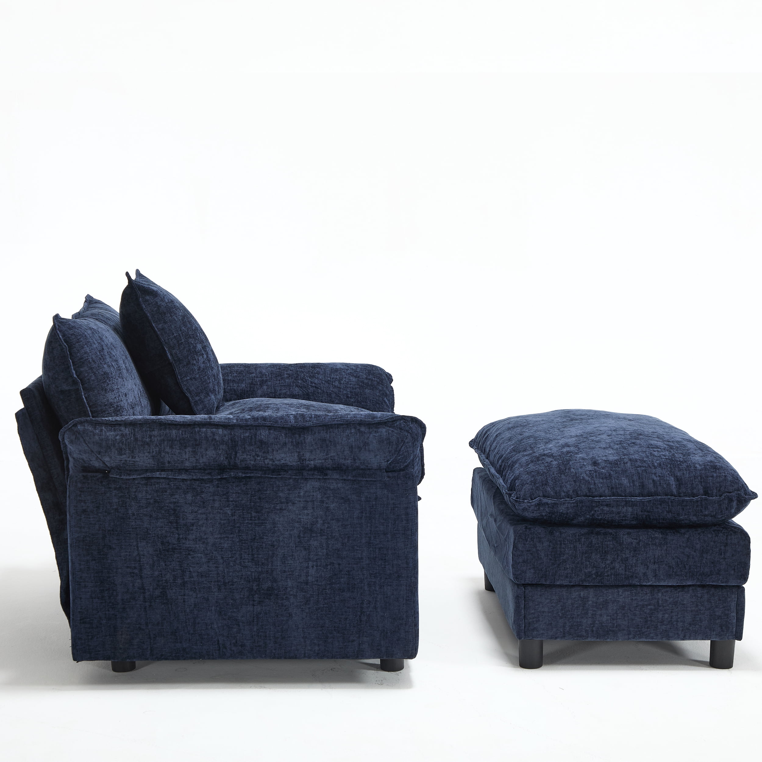 44.5" Accent Chair with Ottoman Club Chair Chenille Upholstered Armchair