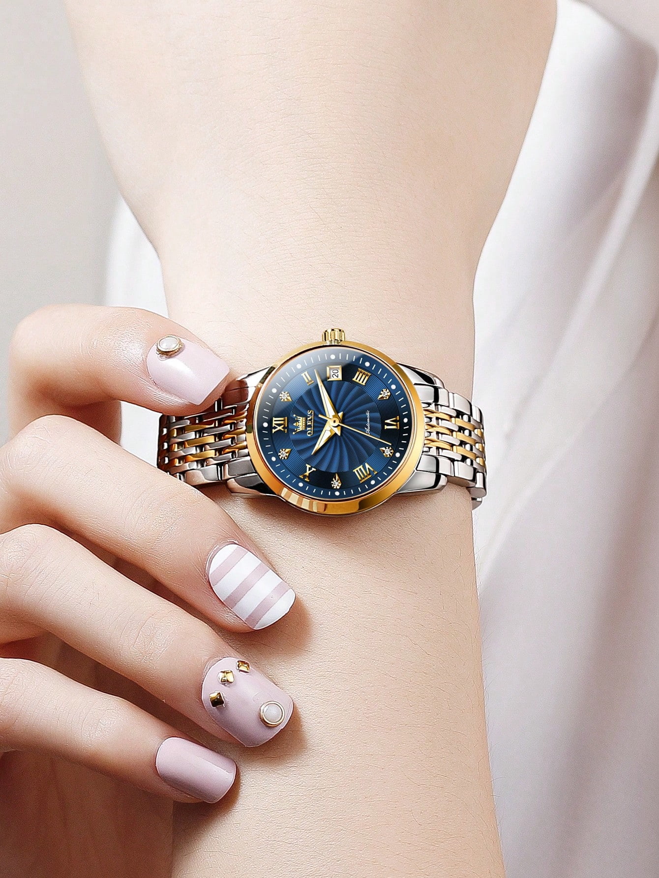OLEVS Automatic Watches for Women Gold Classic Diamond Ladies Self-Winding Small Face Stainless Steel Wrist Watch Gift