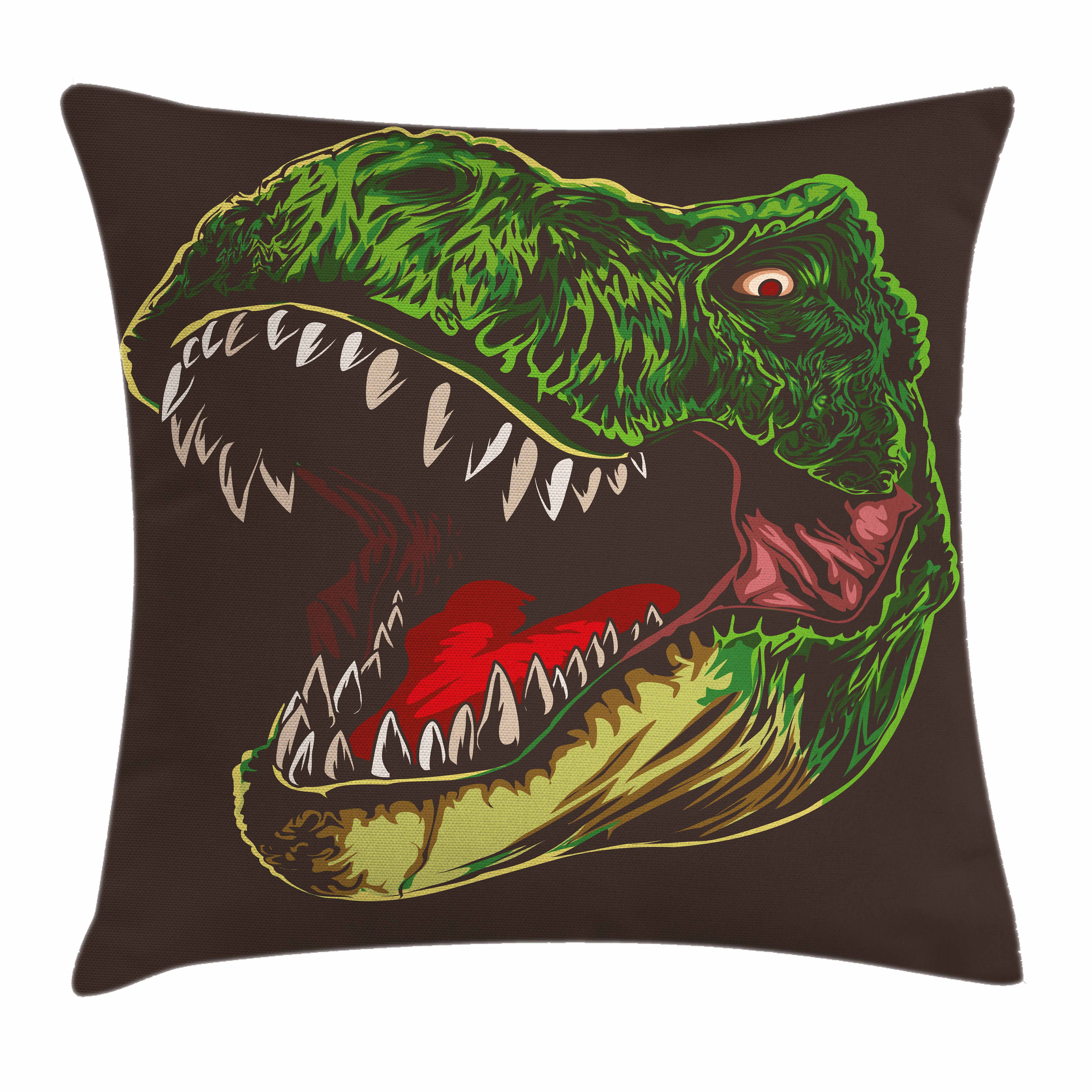 Dinosaur Throw Pillow Cushion Cover, Aggressive Wild TRex Head