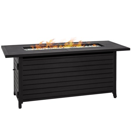 Outdoor Gas Fire Pits Designs Best Choice Products 57-inch 50,000 BTU Rectangular Extruded Aluminum Gas Fire Pit Table w/ Nylon Cover and Glass Beads, Black ()