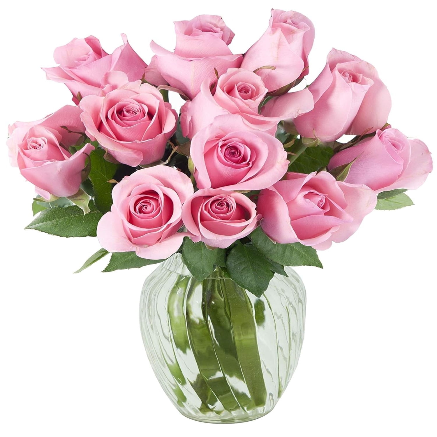 KaBloom : 12 Pink Roses in vase Next-Day Delivery Gift for Every Occasion.