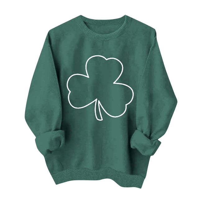 Tops de Cuello Redondo para las Mujeres Imprimir el Día de San Patricio Suéter de Manga Larga Pullover Acogedor Casual Vacaciones de Invierno Poliéster Suave