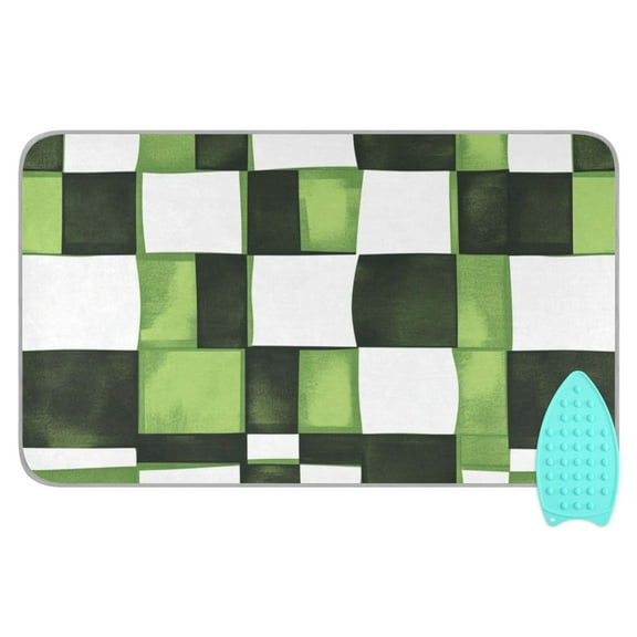 Green and White Square Ironing Mat Blanket for Table Top Travel Portable Ironing Board Pad 47.2x27.6 Inch