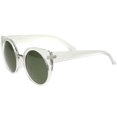 thumbnail image 3 of sunglassLA Unisex Women's High Fashion Oversize Round Lens Cat Eye Sunglasses (Clear-Silver / Green) - 55mm, 3 of 4