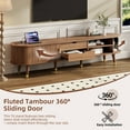 thumbnail image 6 of Wooden Oval TV Stand for TV up to 80", Entertainment Center with Charging Station, Mid-Century Media Console with Sliding Tambour Door & Gold Handle for Living Room, Walnut, 6 of 12