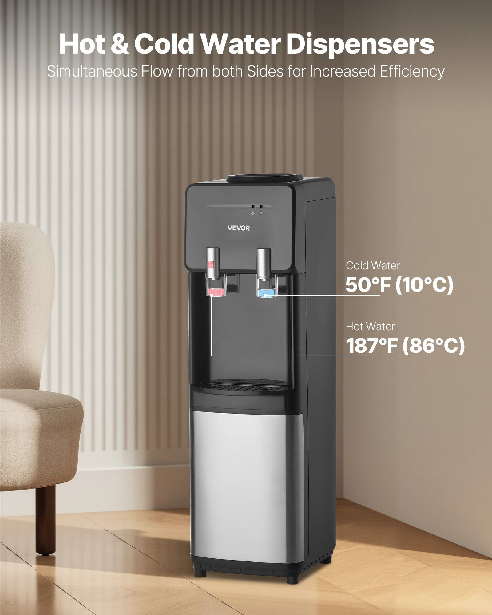 Top Loading Water Dispenser – Stainless Steel, Fits Standard 3 & 5 Gallon Jugs