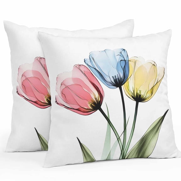 Tulips Outdoor Pillow Covers Pack of 2 Colorful Floral Abstract Flowers Spring Summer Waterproof Throw Pillow Covers Decorative Cushion Cases for Patio Garden Tent Balcony Couch 18x18 inch
