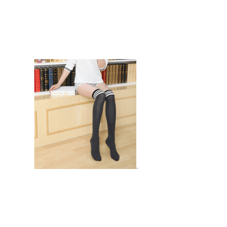 

Women Autumn Stripe Cotton Stocking Warm Thigh High School Style Socks