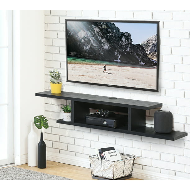 Fitueyes Floating Tv Shelf Wall Mounted Media Console Entertainment Storage Modern Stand Black Board Rack Ds211801wb Com - Black Tv Stand Wall Shelf