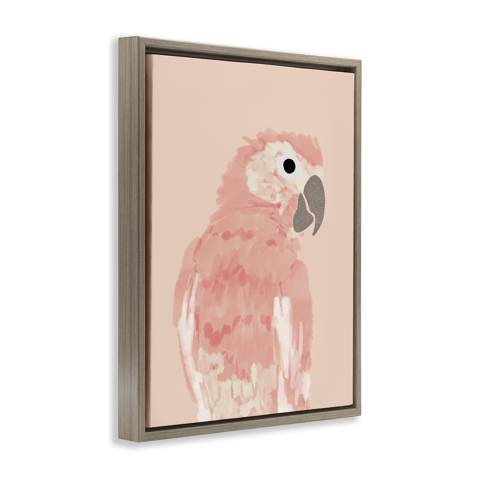 Stupell Industries Pink Neutral Parrot Animals & Insects Painting Brown Floater Framed Canvas Art Print Wall Art, 17 x 21