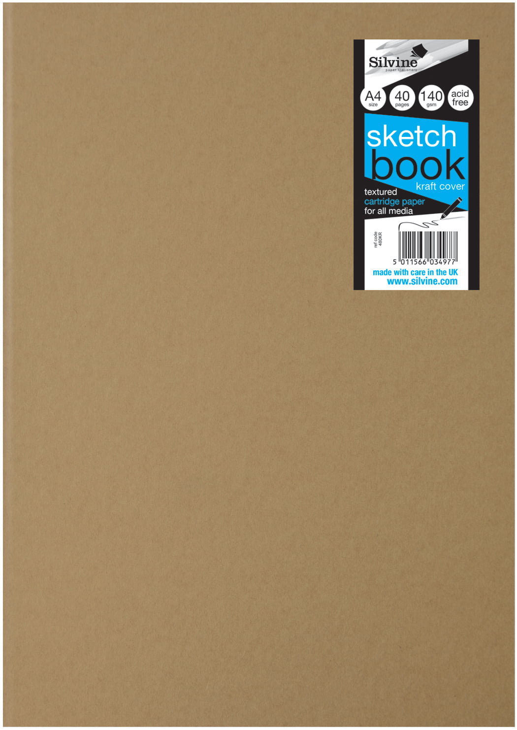 48 Sheets Silvine A4 Portrait Casebound Sketchbook 96 Pages 140gsm Textured White Cartridge Paper