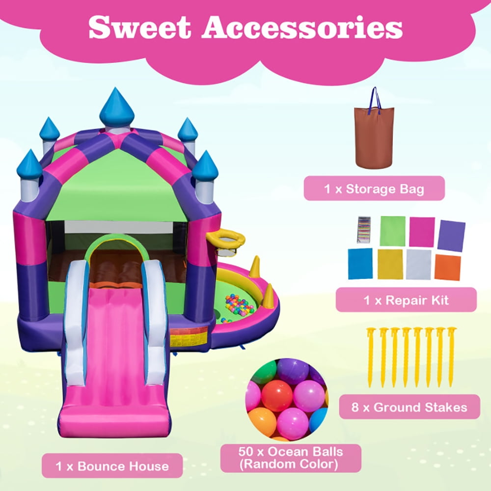 Aimee Lii Inflatable Bounce Castle with Canopy Shade Cover and Slide, Playhouse for Kids Outdoor