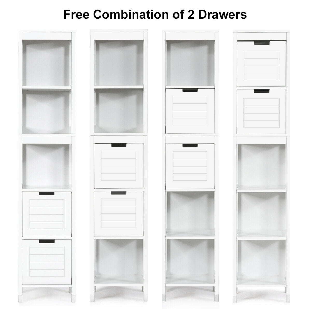Gymax Bathroom Floor Cabinet Multifunctional Storage Organizer 5Tier Shelves&2 Drawers