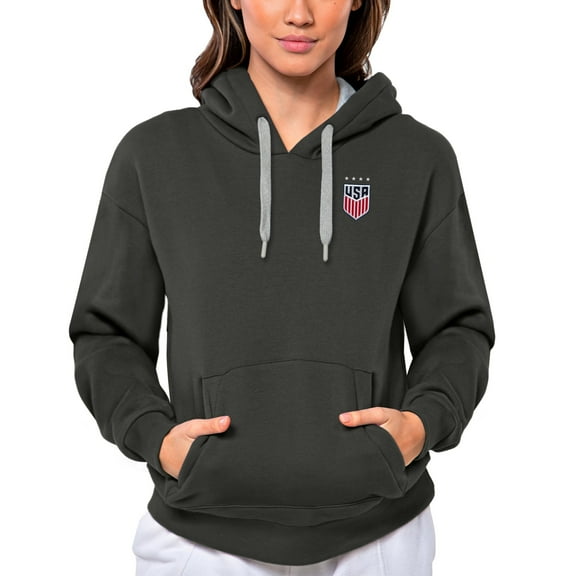 Women's Antigua Charcoal USWNT Victory Pullover Hoodie