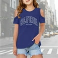 thumbnail image 2 of Girls T Shirts California Letter Print Kids T Shirts Short Sleeve Cold Shoulder Basic Girls' Tops, Tees & Blouses Blue 11 Years-12 Years, 2 of 6