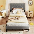 thumbnail image 2 of Costway Twin Size Bed Frame with Linen Fabric Upholstered Headboard & Wooden Slat Support, 2 of 11