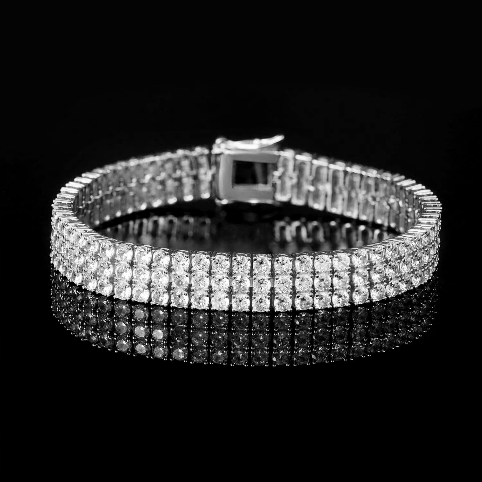 GEMSME Tennis Bracelets for Women Men 18K White Gold Plated 3 Row 3.0 mm Round Cubic Zirconia Tennis Bracelet Iced Out Hip Hop Bracelet 8.5 Inches