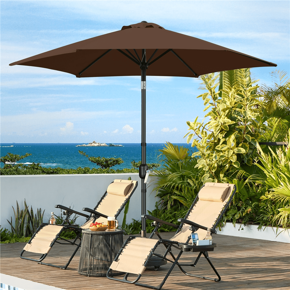 Renwick 9 Ft Outdoor Patio Umbrella with Push Button Tilt and Crank, Brown