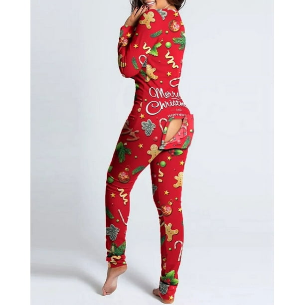 Mono de Navidad con solapa para mujer ropa de dormir Sexy para adultos mono con abertura en el trasero pijama de Navidad camison largo 2021 Walmart en linea
