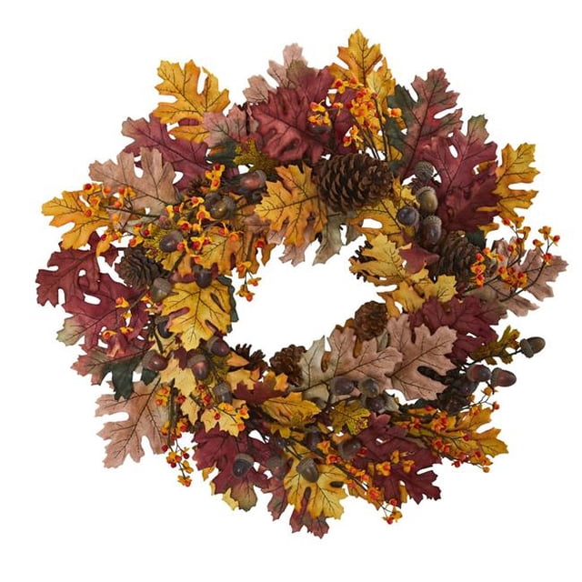 Nearly Natural 4598 24 in. Feuille de Chêne&44; Gland & Couronne de Pin