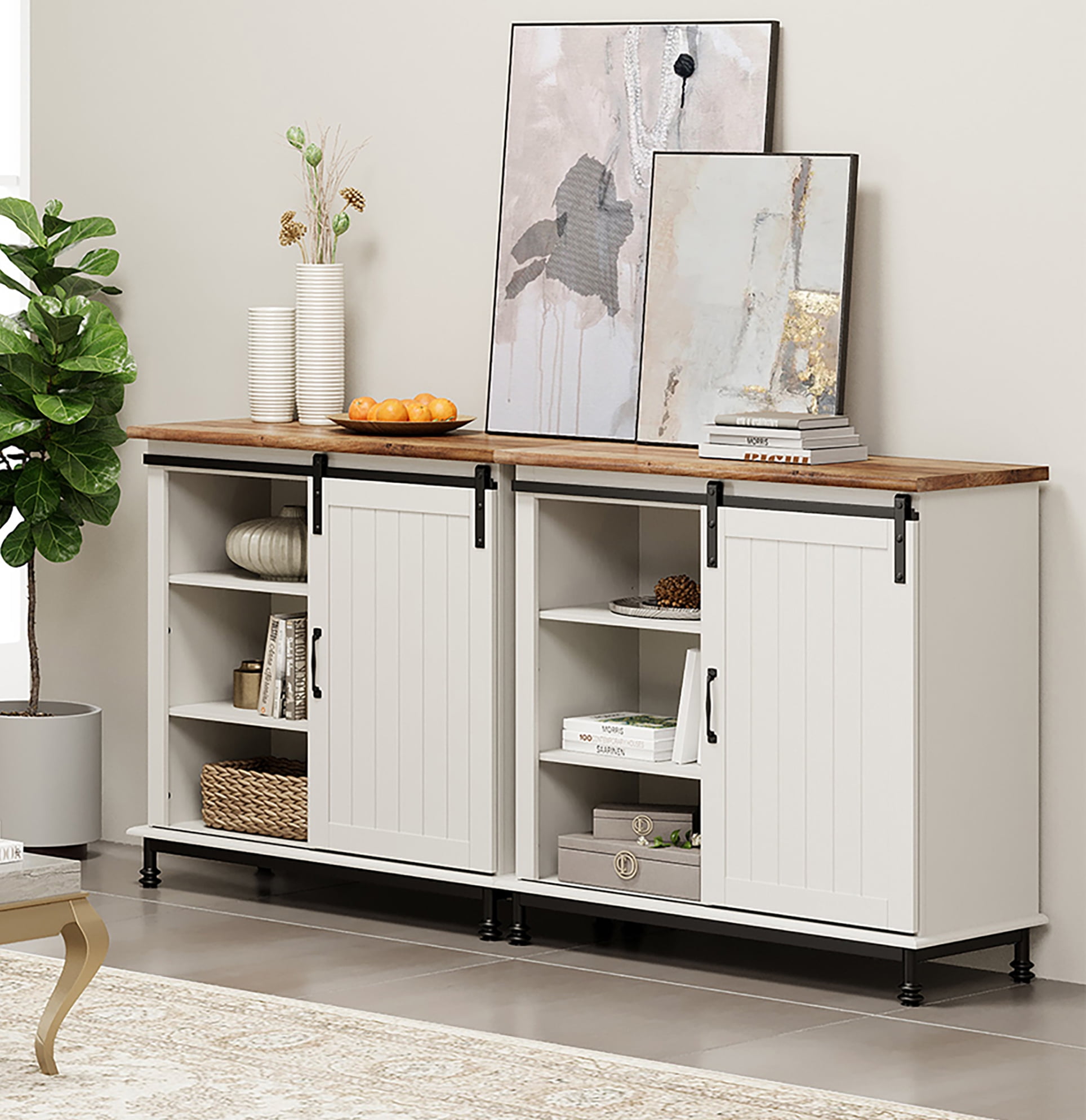 WAMPAT2 Pack Sideboard Buffet with Sliding Barn Door, Wood