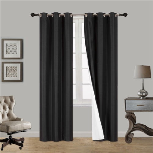 BLACK 1-Piece Noa Solid Blackout Grommet-Top Window Curtain Panel 37' W x 84' L