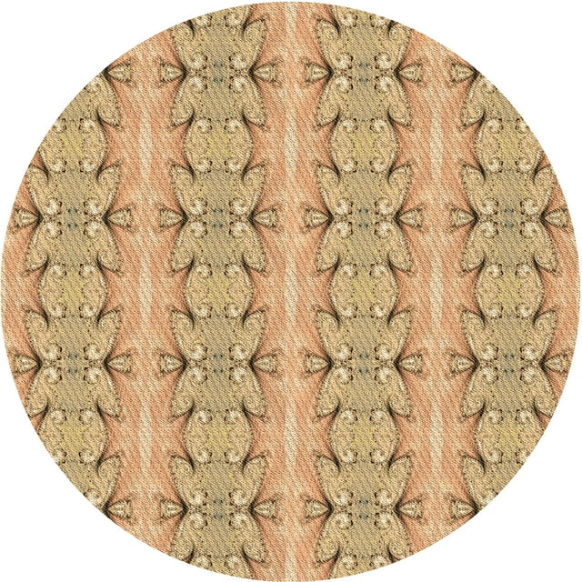 Ahgly Company Machine Washable Indoor Round Transitional Chrome Gold Yellow Area Rugs, 6' Round