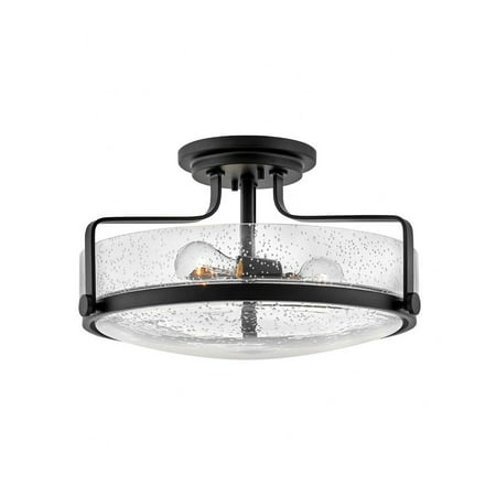 

3 Light Large Semi-Flush Mount in Transitional Style 18 inches Wide By 10 inches High-Black Finish-Clear Seeded Glass Color-Incandescent Lamping Type
