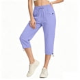 thumbnail image 2 of AHTJRT Cargo Capri Pants for Women Waterproof Drawstrings Elastic Waist Pants with Adjustable Cuffs Multiple Pockets Hiking Running Trousers Purple L, 2 of 5