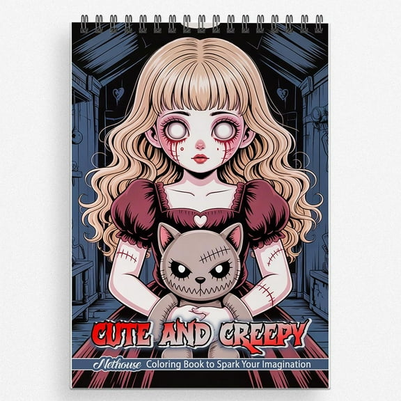 NETHOUSE Cute And Creepy Coloring Book For Adults Relaxation & Stress Relief, 30 Coloring Pages of Adorably Spooky Characters, Quirky Monsters, Playful Haunts, and Whimsical Horror Vibes