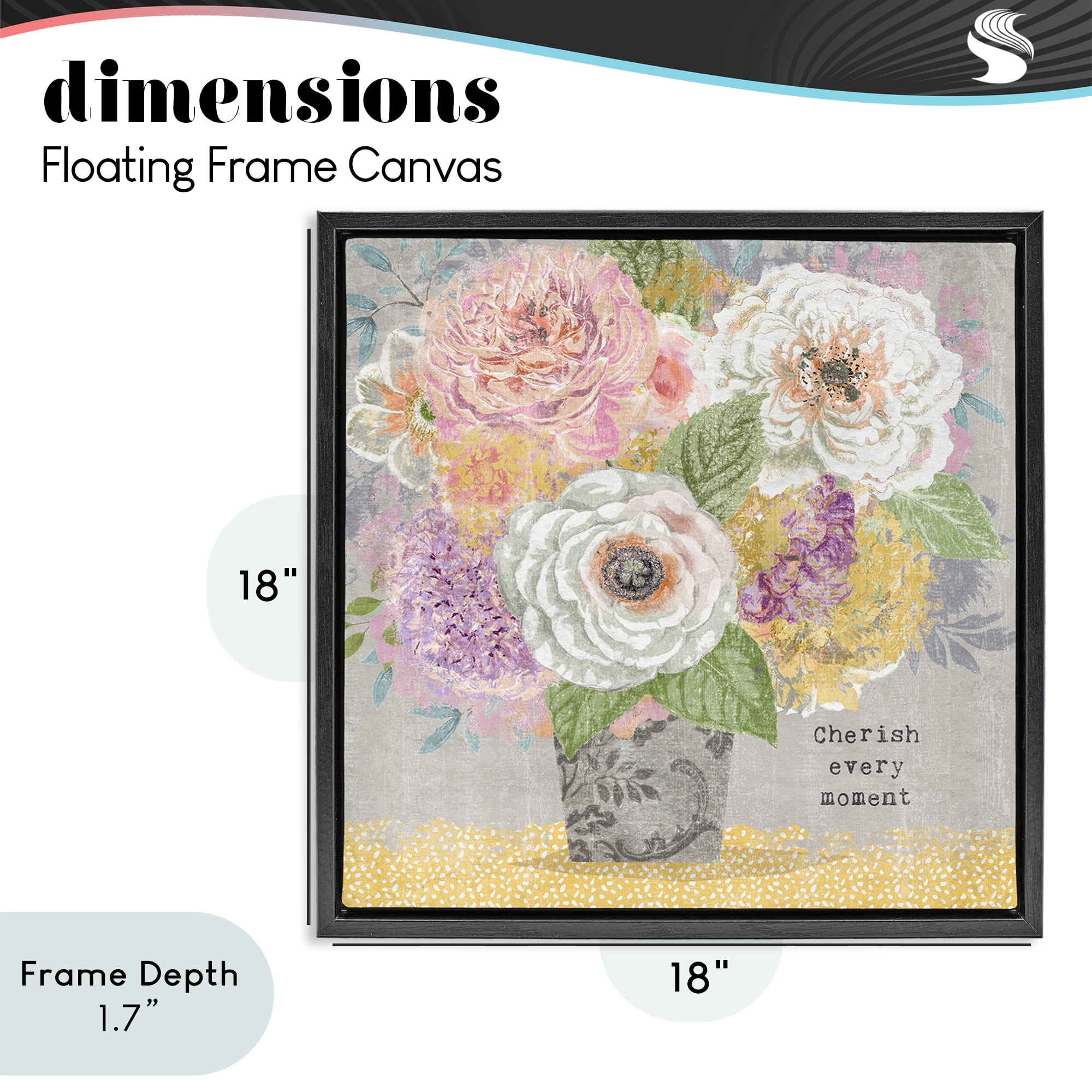 Stupell Industries Cherish Every Moment Inspiration Black Framed Floater Canvas Wall Art, design by Suzanne Nicoll