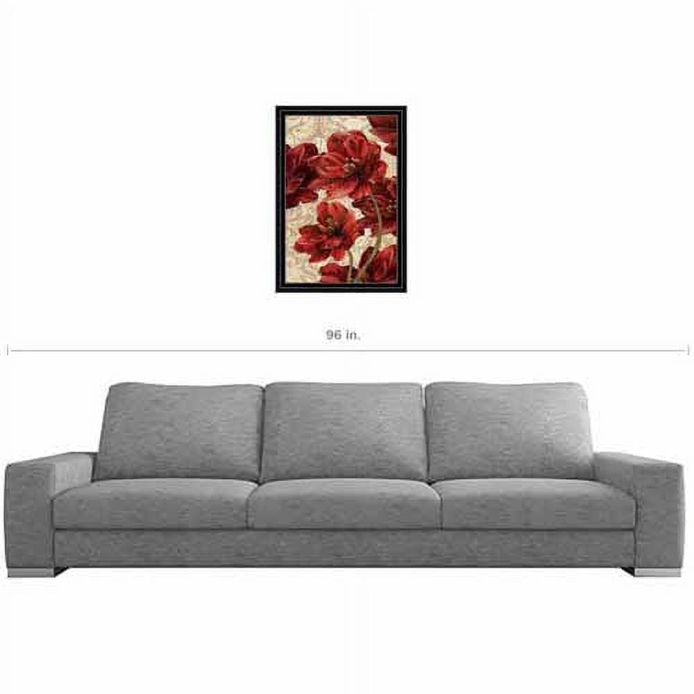 Flower Bunch on Textured Damask Pattern Painting Red & Tan, Framed Canvas Art by Pied Piper Creative
