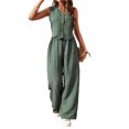 thumbnail image 3 of Women's Summer Two Piece Outfit Linen Cotton Sleeveless V Neck Button Down Vest High Waist Wide Leg Pants Set Office Lady Suit - Casual Summer Business Suits Tracksuit 2026 Army Green L, 3 of 6